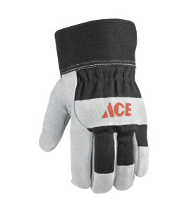 ACE Gloves Workmen Leather with Safety Cuff Black