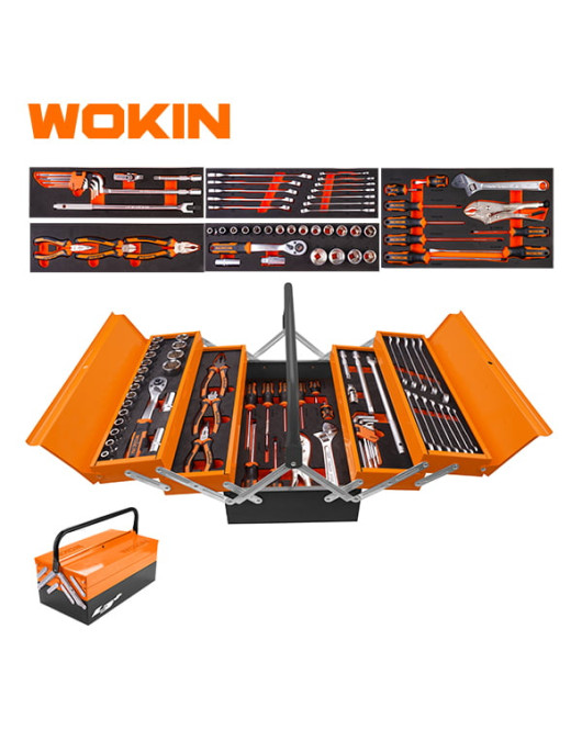 Wokin Tool Chest Set 60Pcin Metal Box W/Colour Sle