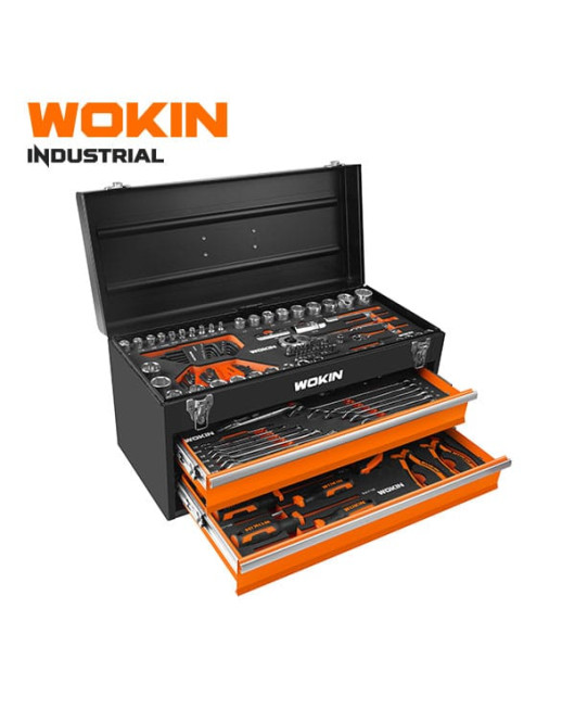 Wokin Tool Chest Set 132Pcin Metal 2 Drawer Box
